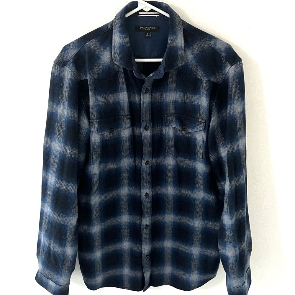 Banana Republic Plaid Button-Up Shirt, Size: Large